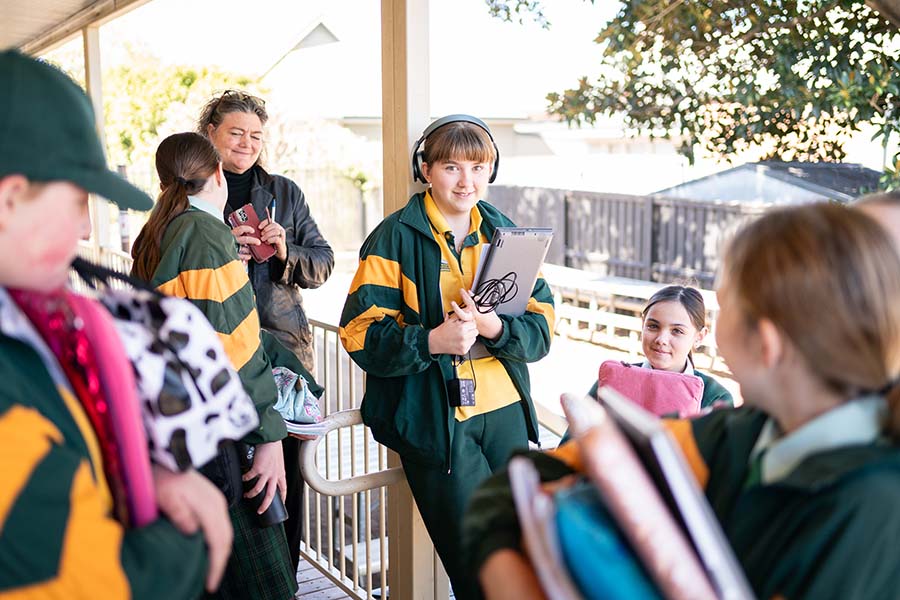Students socialising outside between classes